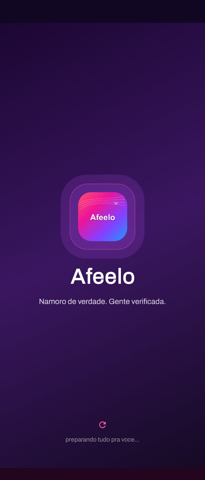 Tela inicial do Afeelo: namoro de verdade com gente verificada